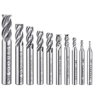 10 pcs 4-Flute End Mill Bits, AFUNTA 0.08" - 0.47" HSS CNC Straight Shank Drill Bits Cutter Tool Set for Wood Aluminum Steel Titanium