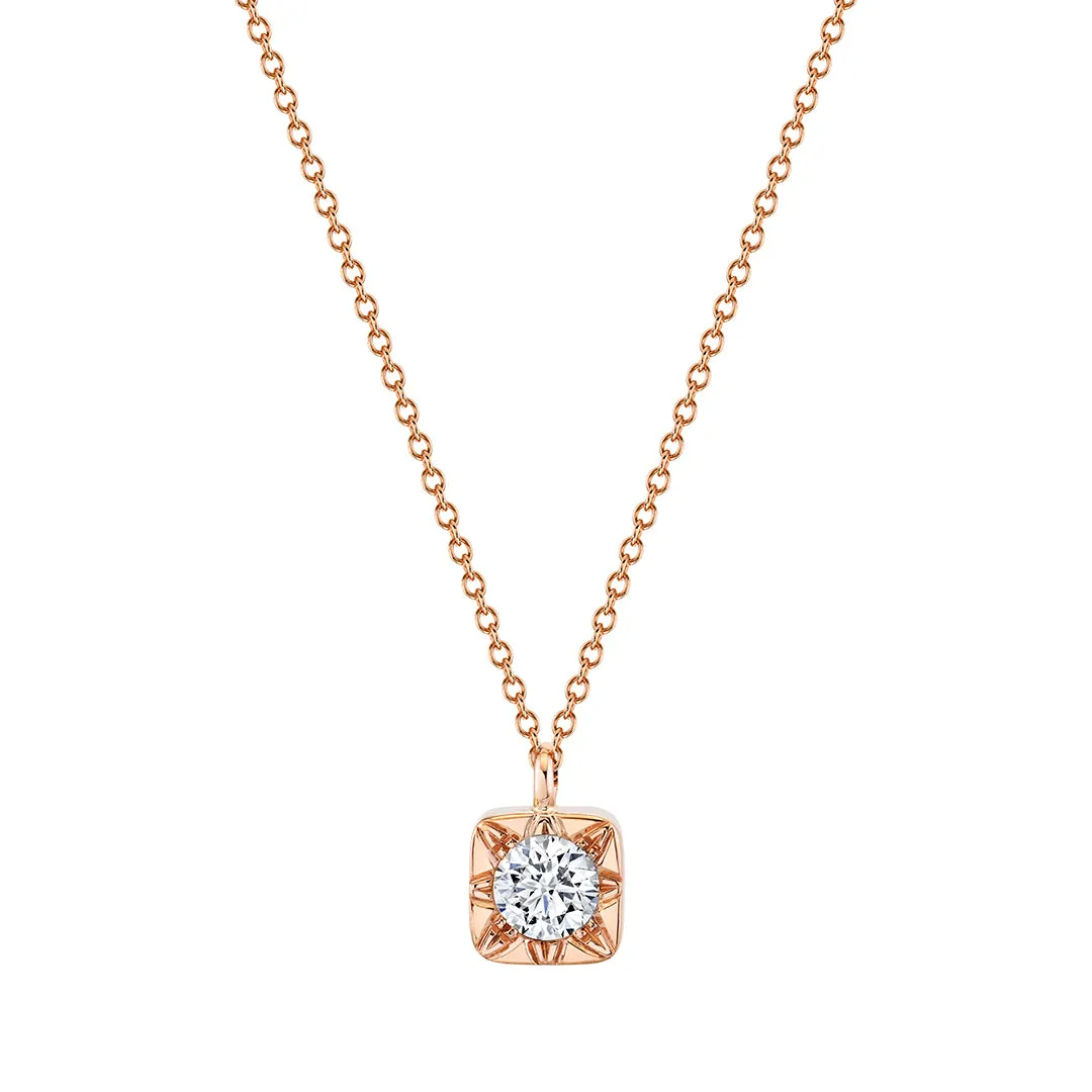 18K ROSE GOLD 1 FRENCH CUT DIAMOND=0.38ct I SI1 ARTISAN PAVE PENDANT