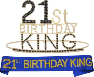 21st Birthday King Crown and Sash for Men, 21st Birthday for Him, Its My Birthday King