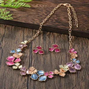 3pcs Earrings Plus Necklace Vintage Jewelry Set Luck Grass Design Oil Dripping Craft Match Daily Outfits Party Accessories