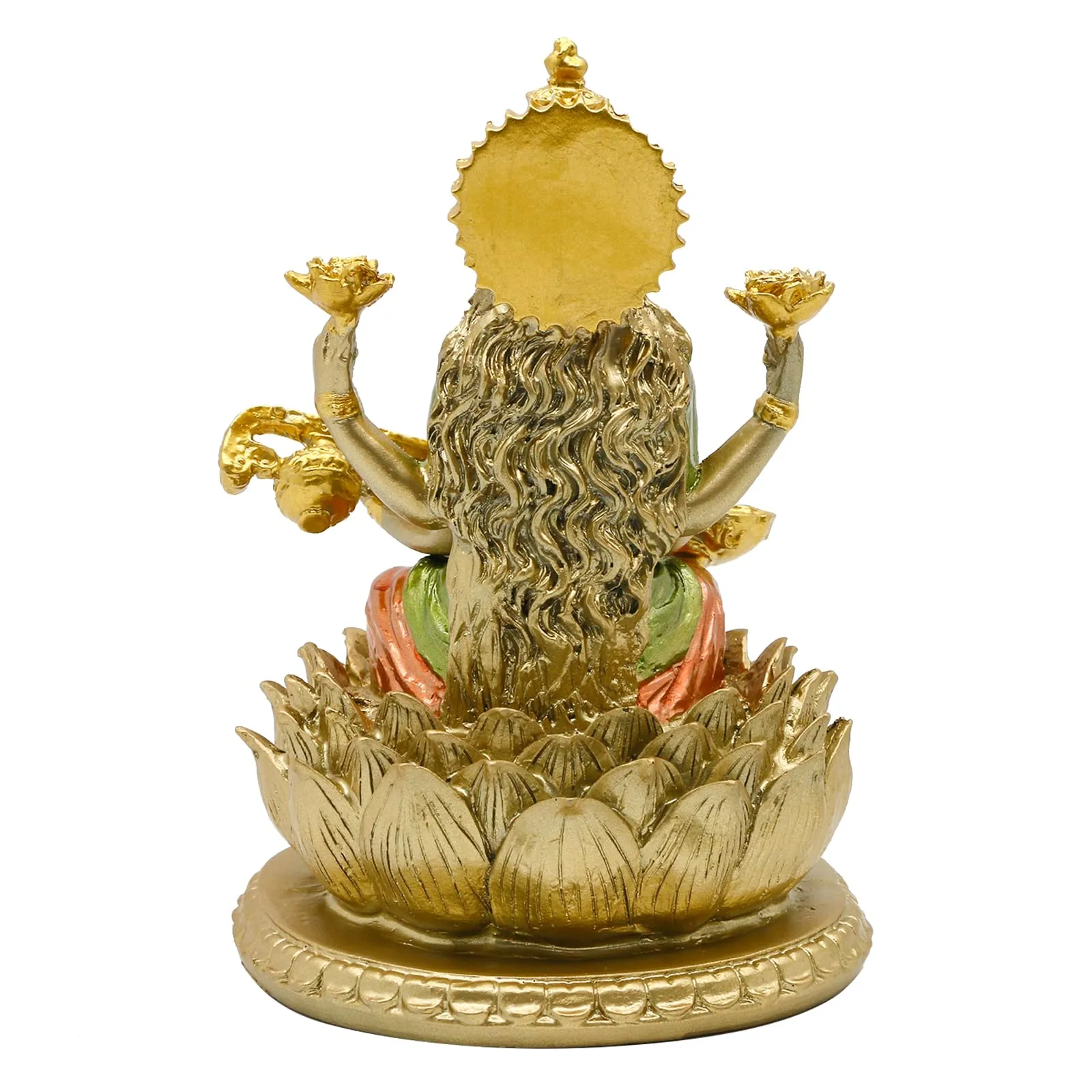 6.3" H Saraswati Sitting on Lotus Figurines in Antique Gold,Hindu God Staute for Meditation Altar Indian Gods and Goddesses,Indian Saraswati Idol for Diwali Gifts/Inidian Home Temple/Mandir