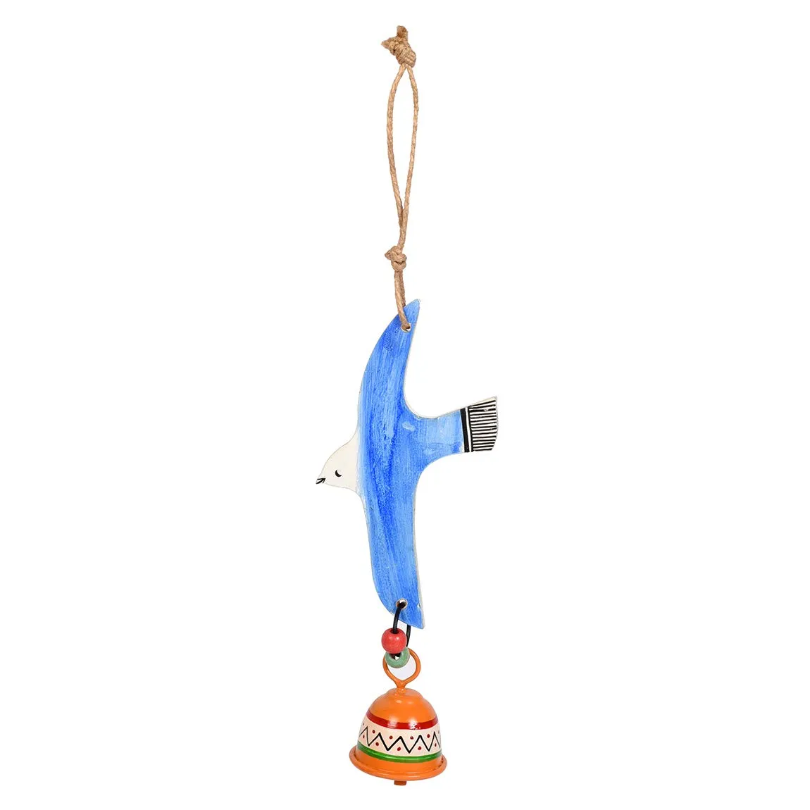 Aakriti Art Creations Handpainted Blue Fly Bird Wind Chimes with Metal Bell for Home Decoration