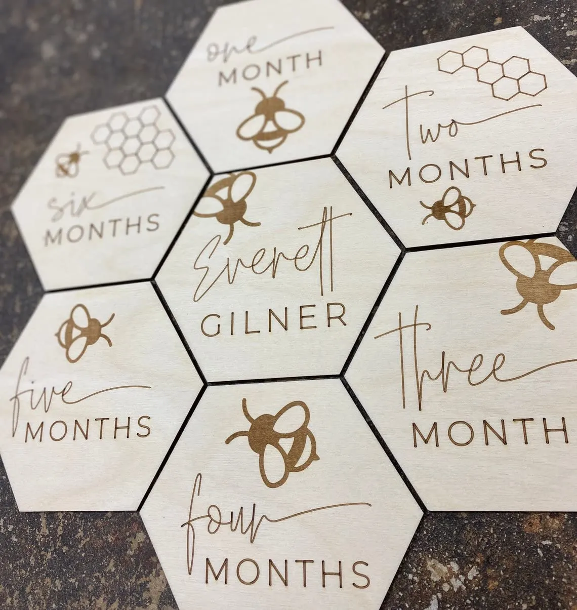 American-Elm Set of 12 Baby Monthly Milestone Markers Wooden Month Signs | Bee Theme Baby Decor | Photo Prop