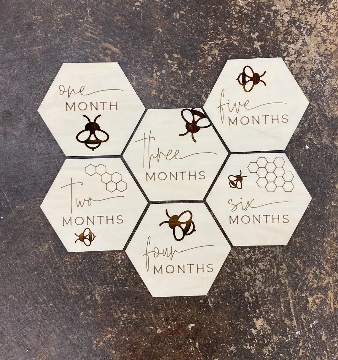 American-Elm Set of 12 Baby Monthly Milestone Markers Wooden Month Signs | Bee Theme Baby Decor | Photo Prop