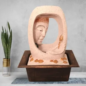 Art N Hub Lord Buddha Face Indoor Outdoor Water Fountain for Home Vastu and Temple Decoration Best Home Inauguration Gift Items Showpiece (30 x 24 x 41 CM | Dotted Pink Copper)