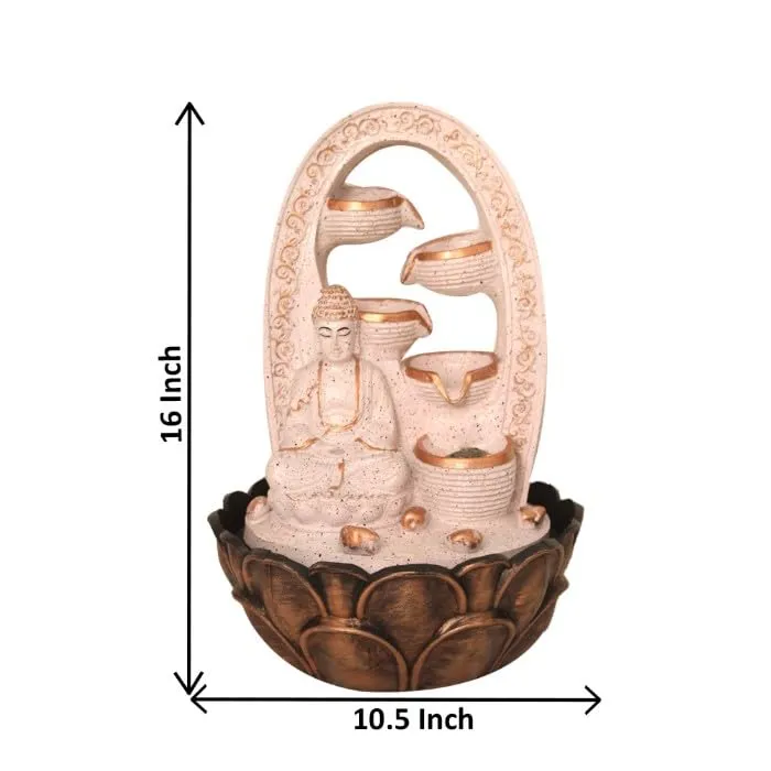 Art N Hub Lord Buddha Fengshui Stone Look Water Fountain Interior Decoration Items for Home Best As Gift Items for Home Decoration (27 x 27 x 41 CM | Dotted Pink Copper)