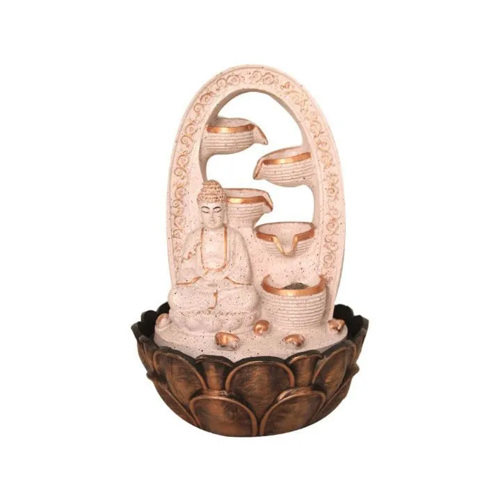 Art N Hub Lord Buddha Fengshui Stone Look Water Fountain Interior Decoration Items for Home Best As Gift Items for Home Decoration (27 x 27 x 41 CM | Dotted Pink Copper)