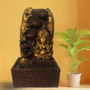 Art N Hub Lord Ganesha Indoor Outdoor Table Top Fengshui Water Fountain Office Decorative Items Best Ornaments for Home Decor (30 x 20 x 53 CM | Brown & Golden)