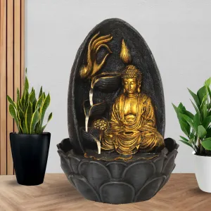 Art N Hub Lord Gautm Buddha Handicraft Indoor Outdoor Fountain for Home Decor and Garden Decoration and Decorative Gift Items for Home (27 x 27 x 38 CM | Grey Golden)