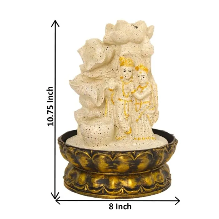 Art N Hub Lord Radha Krishna Home Decorative Water Fountain Best Home and Office Inauguration Gift Items | Built (20 x 20 x 27 CM | Dotted Cream Golden)