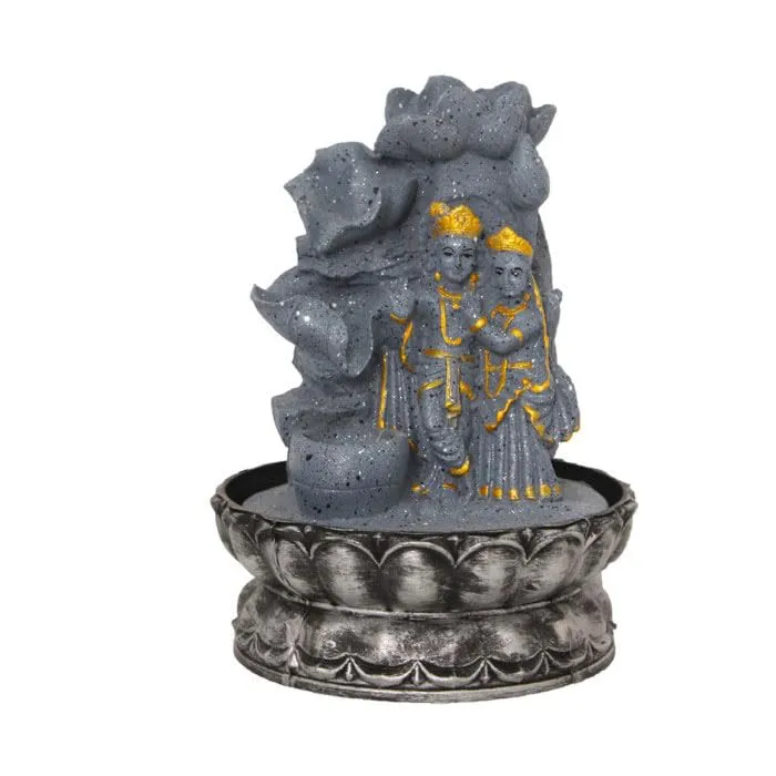 Art N Hub Lord Radha Krishna Table Top Indoor Water Fountains for Home Decoration Office Decoration and Gifting Built (20 x 20 x 27 CM | Dotted Grey Golden)