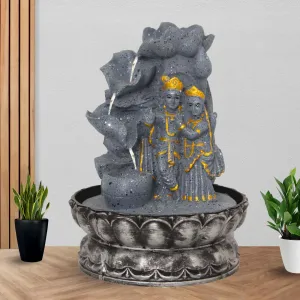 Art N Hub Lord Radha Krishna Table Top Indoor Water Fountains for Home Decoration Office Decoration and Gifting Built (20 x 20 x 27 CM | Dotted Grey Golden)