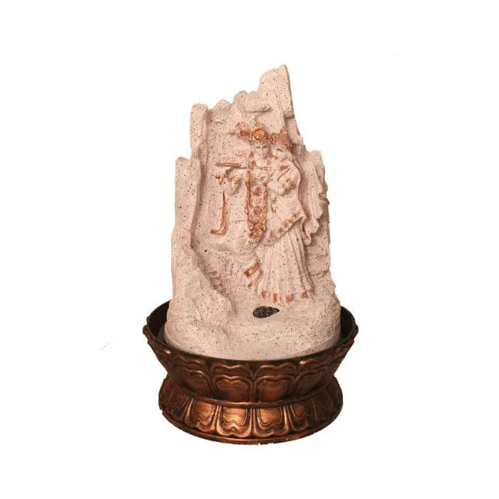 Art N Hub Lord Radha Krishna Tabletop Waterfall Showpiece Ornaments for Home & Office Decoration | Best Decoration Gift Items for Living Room (27 x 27 x 42 CM | Dotted Pink Copper)