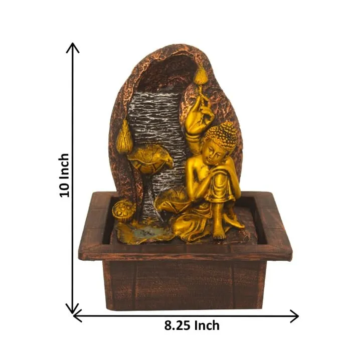 Art N Hub Resting Buddha Indoor Outdoor Water Fountain for Home Vastu and Temple Decoration Best Home Inauguration Gift Items Showpiece (21 x 18 x 26 CM | Golden Copper & Silver)