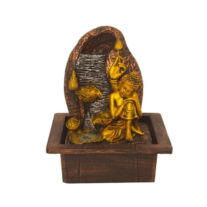 Art N Hub Resting Buddha Indoor Outdoor Water Fountain for Home Vastu and Temple Decoration Best Home Inauguration Gift Items Showpiece (21 x 18 x 26 CM | Golden Copper & Silver)