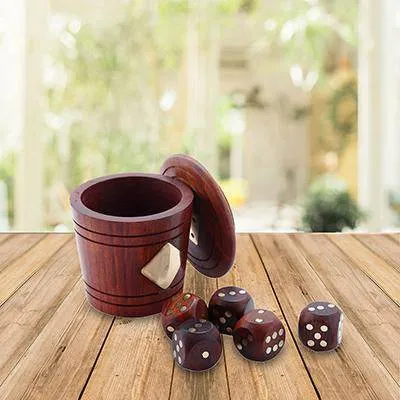 Artisan Handmade 5 Wooden Dice with Storage Set