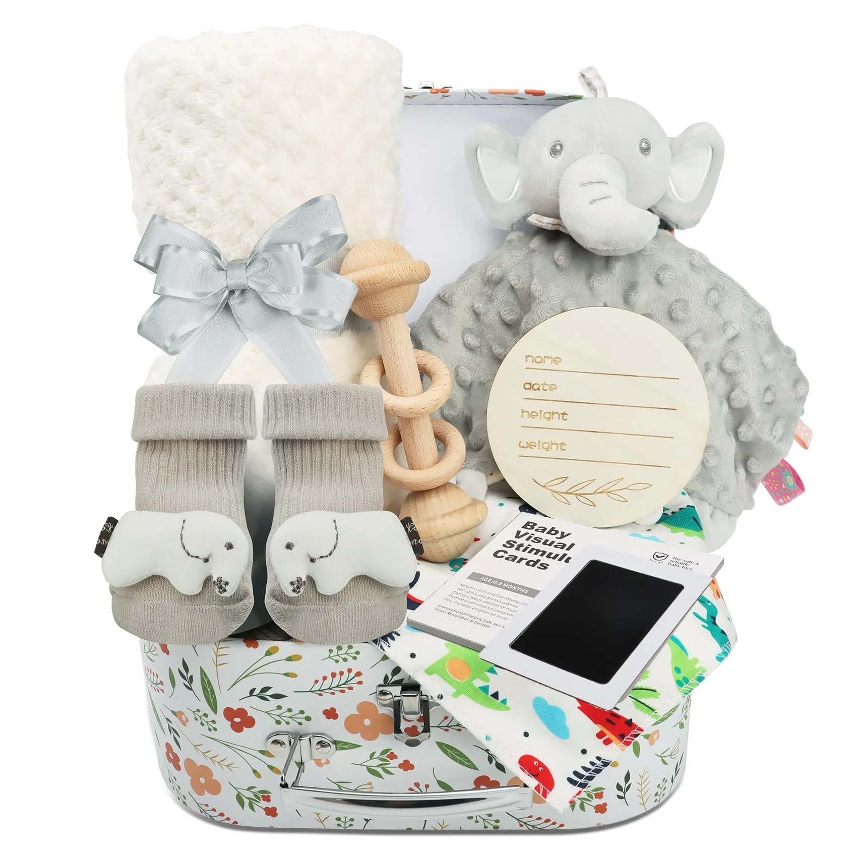 Baby Boy Shower Gifts Set: 9PCS Newborn Gifts Hamper Unisex Including Baby Blankets&Baby Bibs&Baby Socks and More - New Born Baby Boys Presents Box Personalised