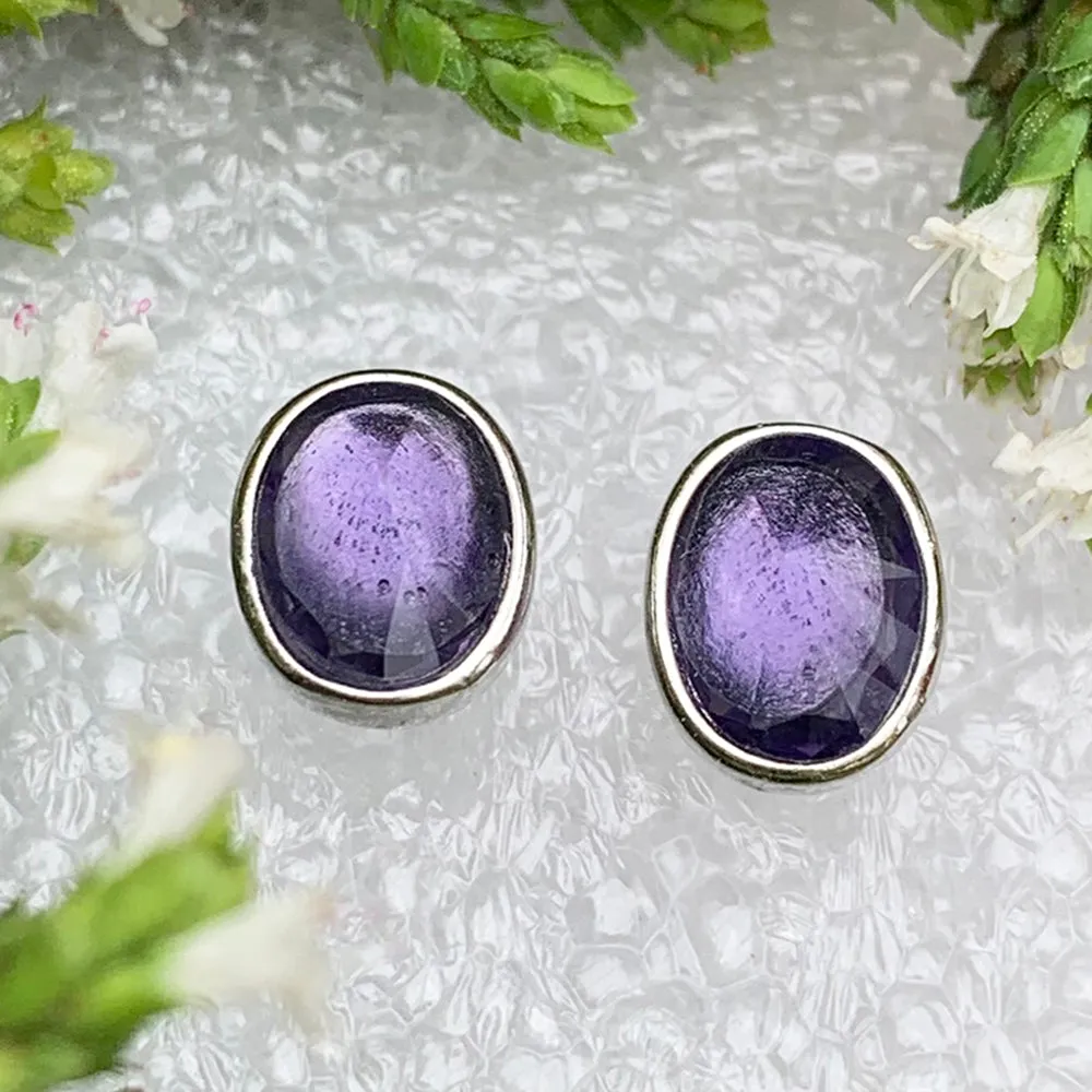 Black Friday - Earrings - Amethyst Crystal Sterling Silver Studs