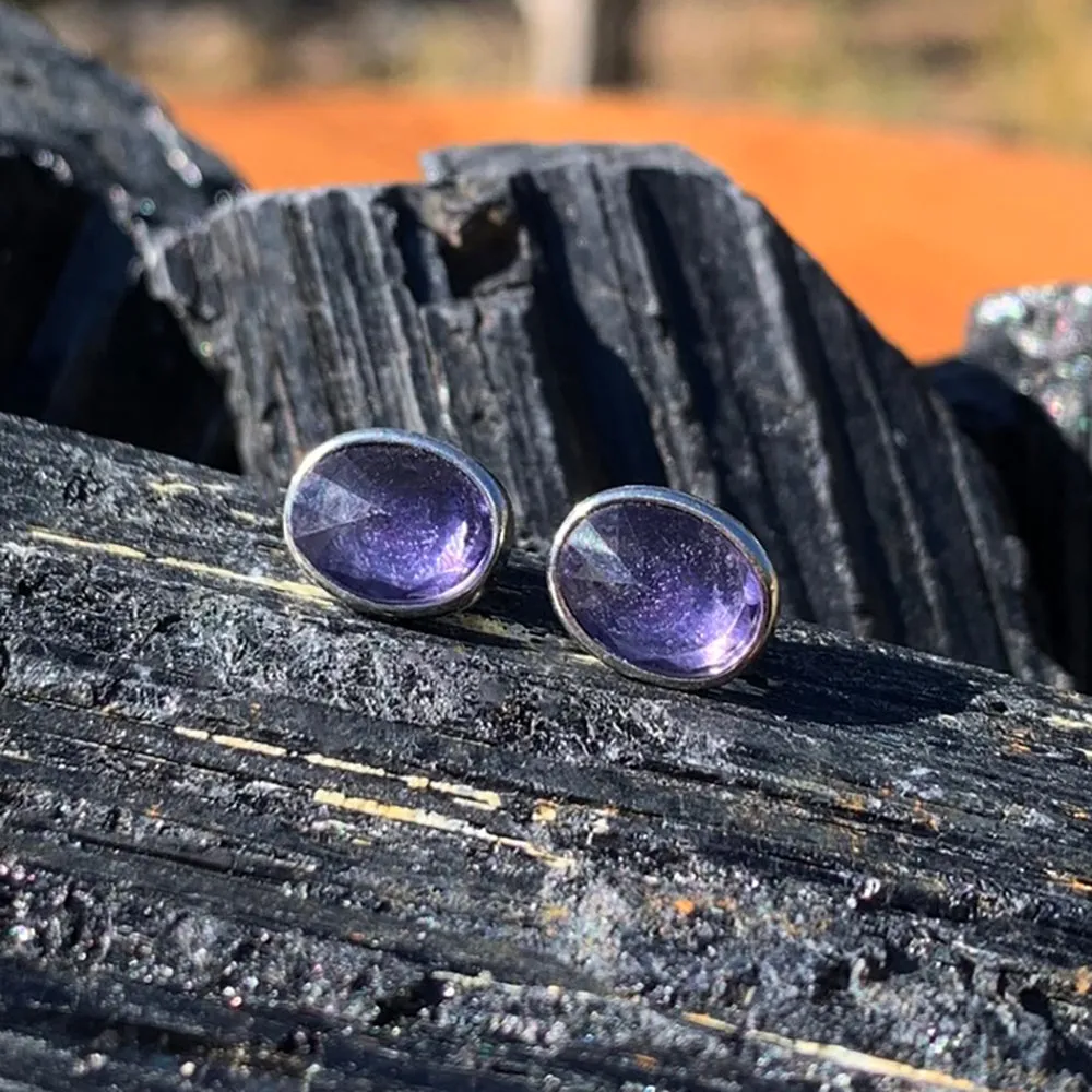 Black Friday - Earrings - Amethyst Crystal Sterling Silver Studs