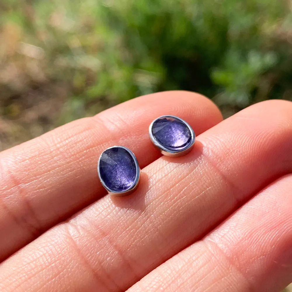 Black Friday - Earrings - Amethyst Crystal Sterling Silver Studs