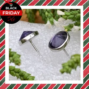 Black Friday - Earrings - Amethyst Crystal Sterling Silver Studs