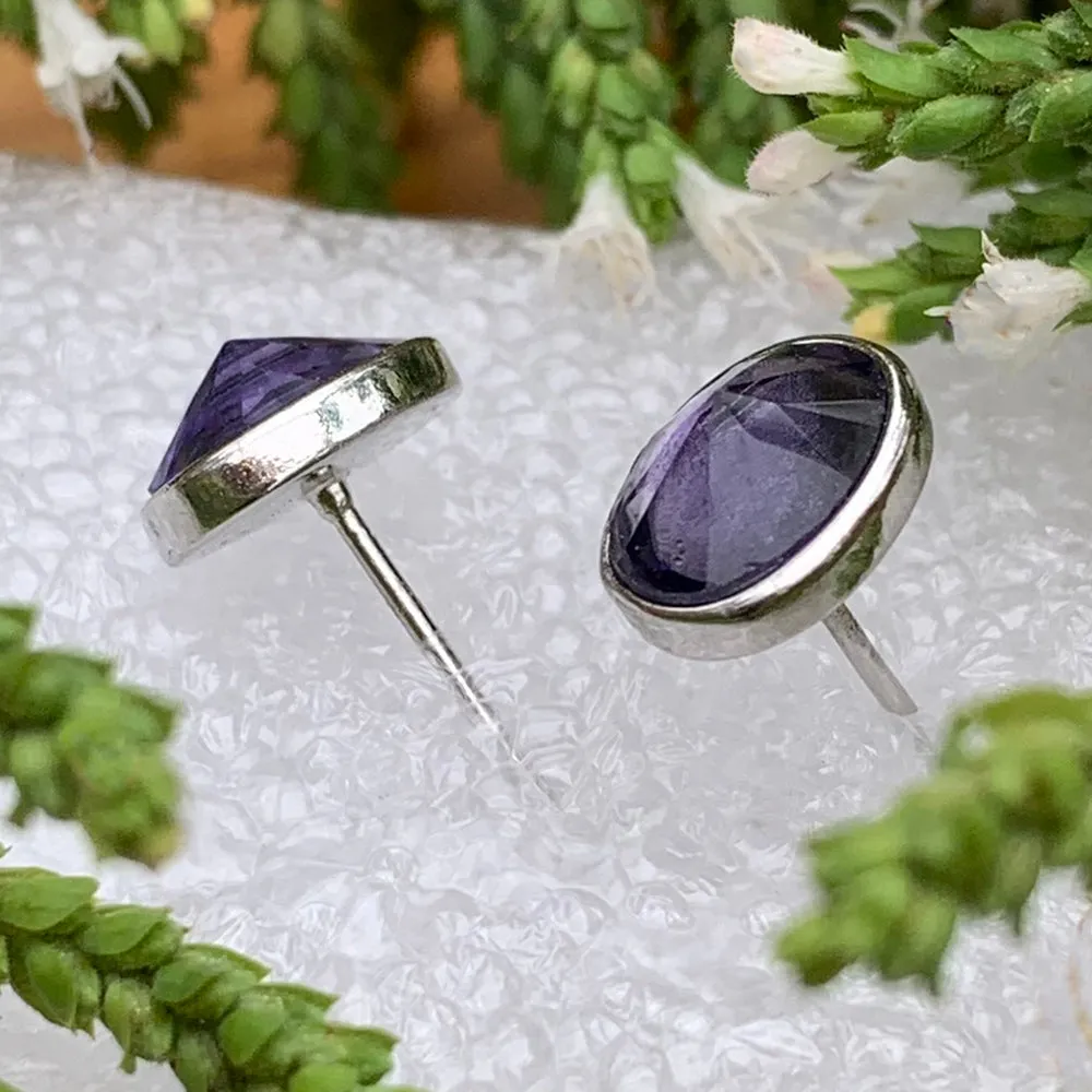 Black Friday - Earrings - Amethyst Crystal Sterling Silver Studs