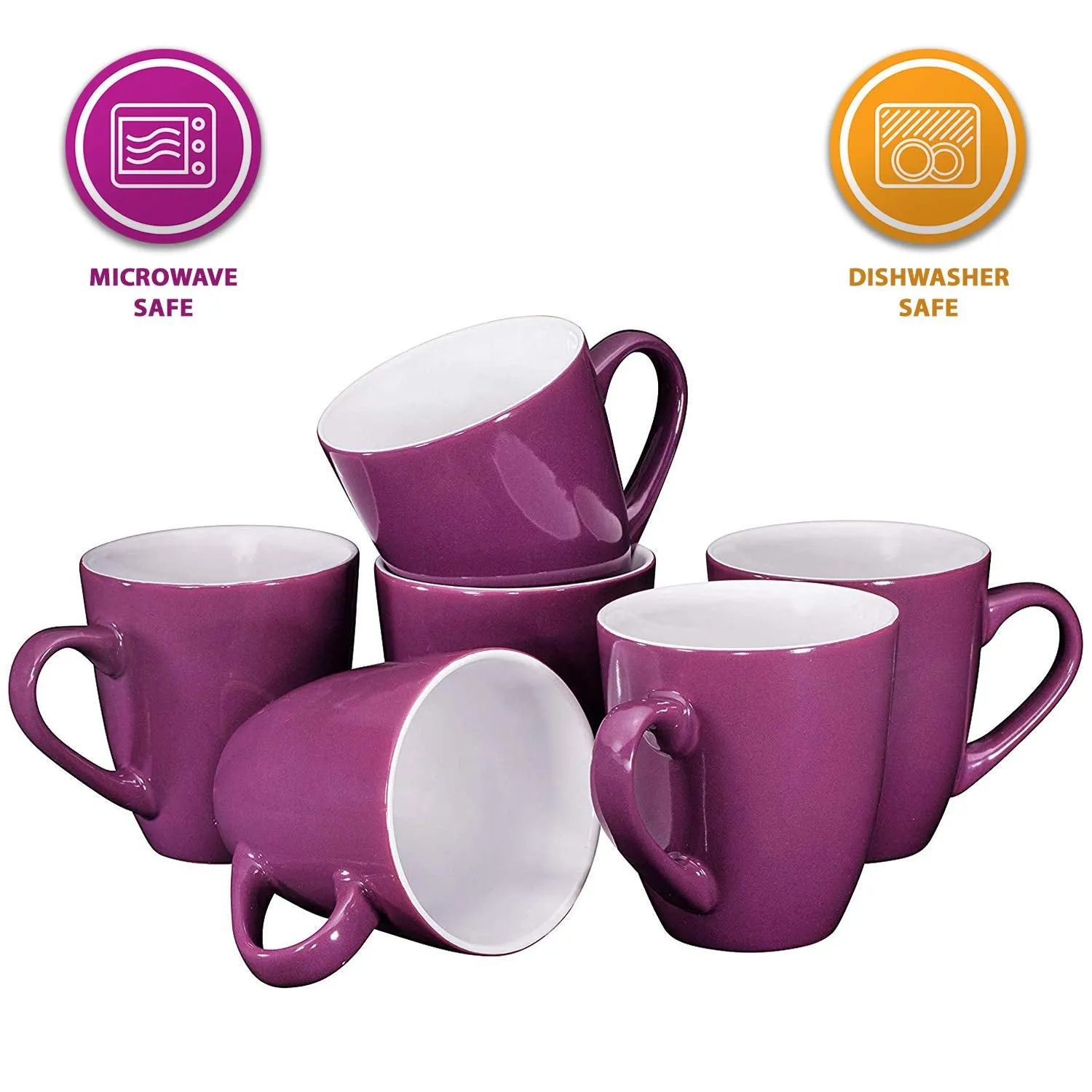 Bruntmor 16 Oz Purple Coffee Mugs 6 Set Large Ceramic Espresso Cups Microwave