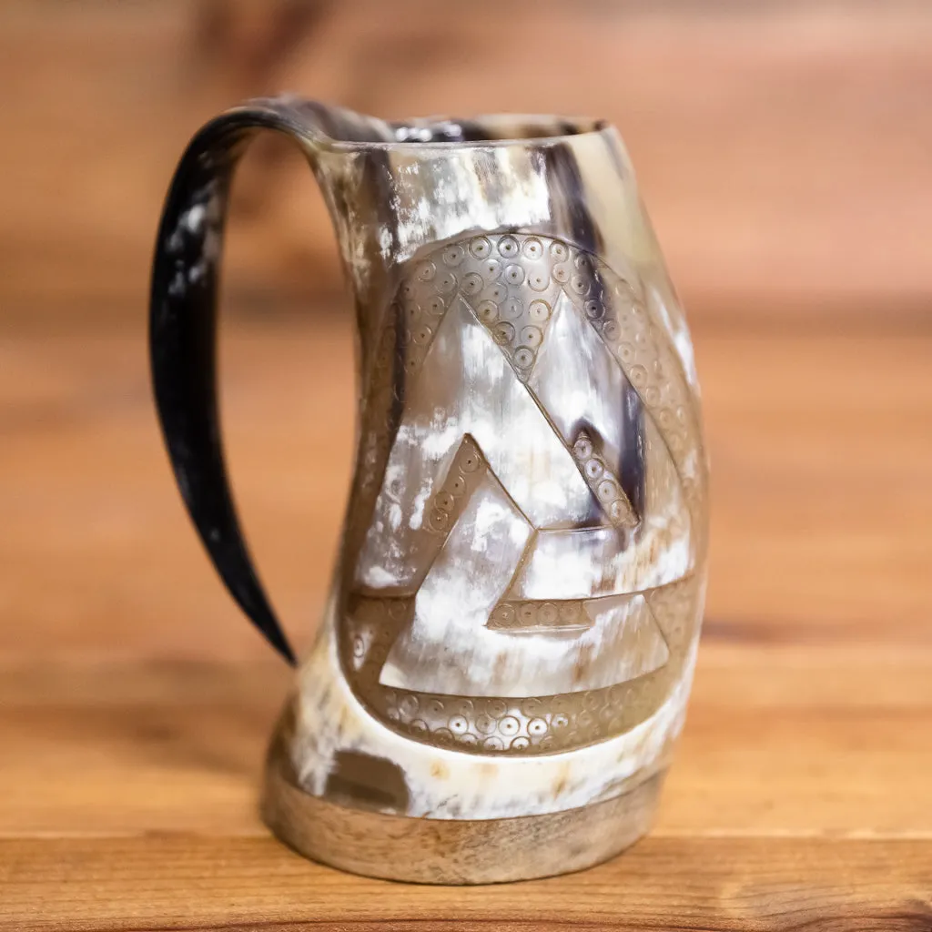 Carved Valknut Horn Tankard/Mug