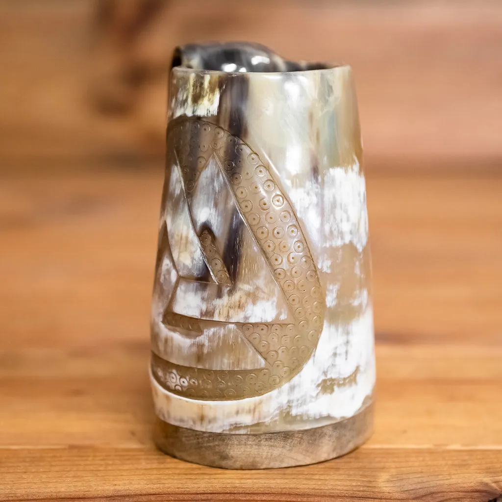 Carved Valknut Horn Tankard/Mug