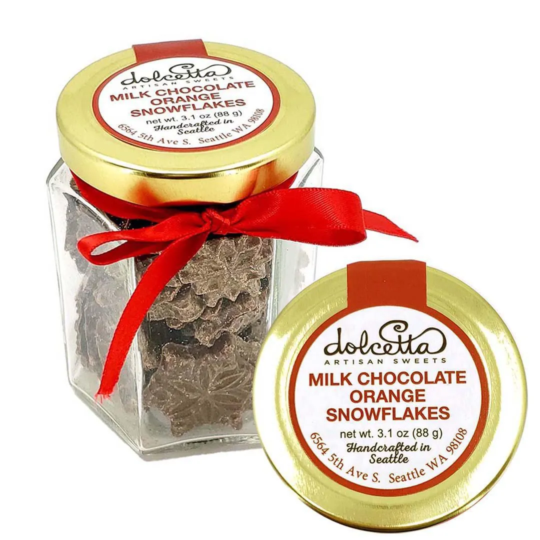 Chocolate Snowflakes - Milk Chocolate Orange by Dolcetta Artisan Sweets