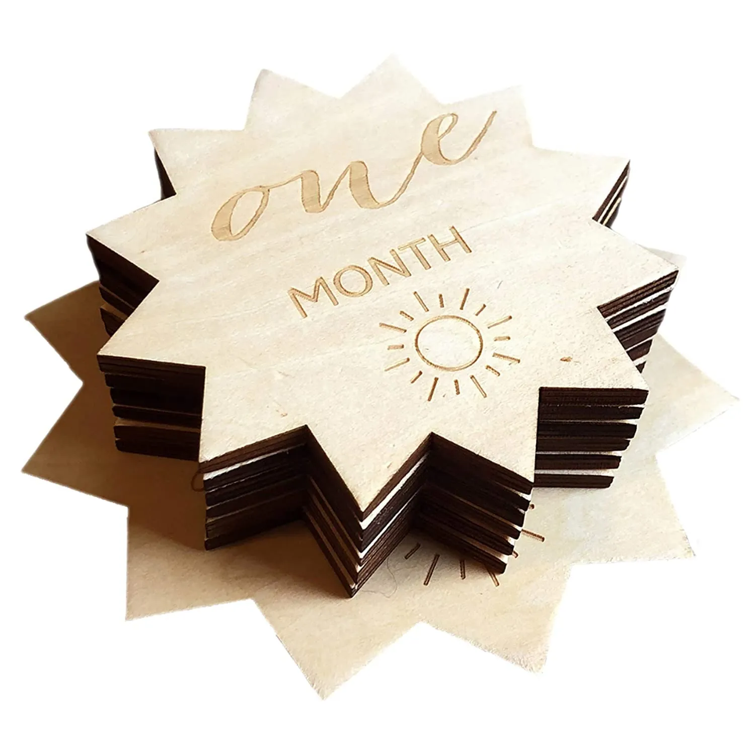 Cliths 13 pcs Wooden Monthly Milestone Cards | Each Month Wood Discs single Sided Wooden Plaques, Baby Shower, Newborn Essentials, Gift Set