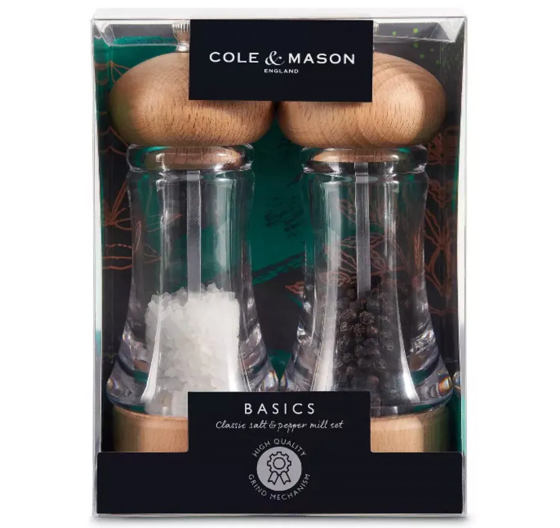 Cole & Mason Beech Wood Salt and Pepper Mill Gift Set – 6"