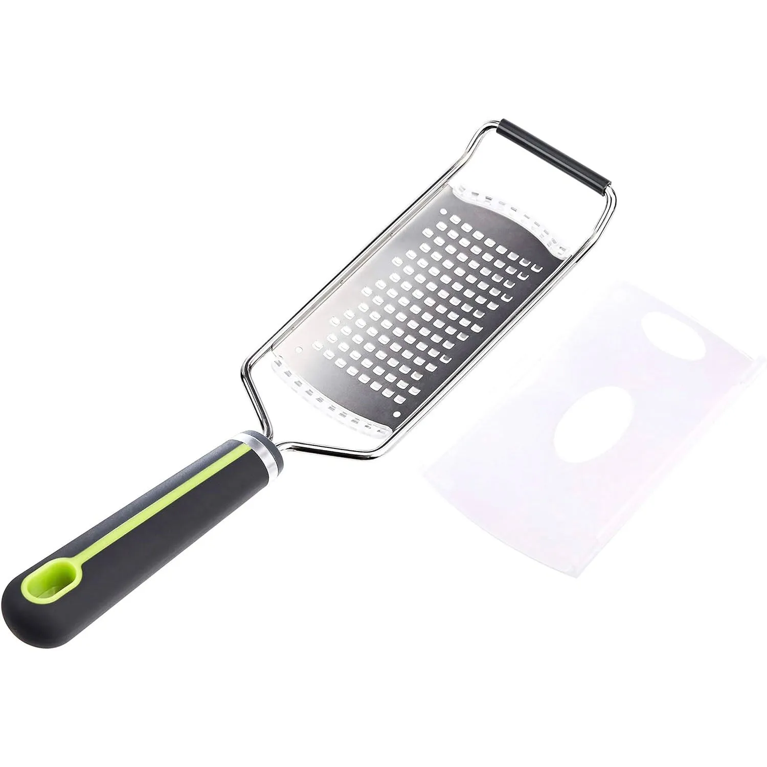 Course Hand Grater with Wide Stainless Steel Blade, Soft Grip Handle, Grey and Green