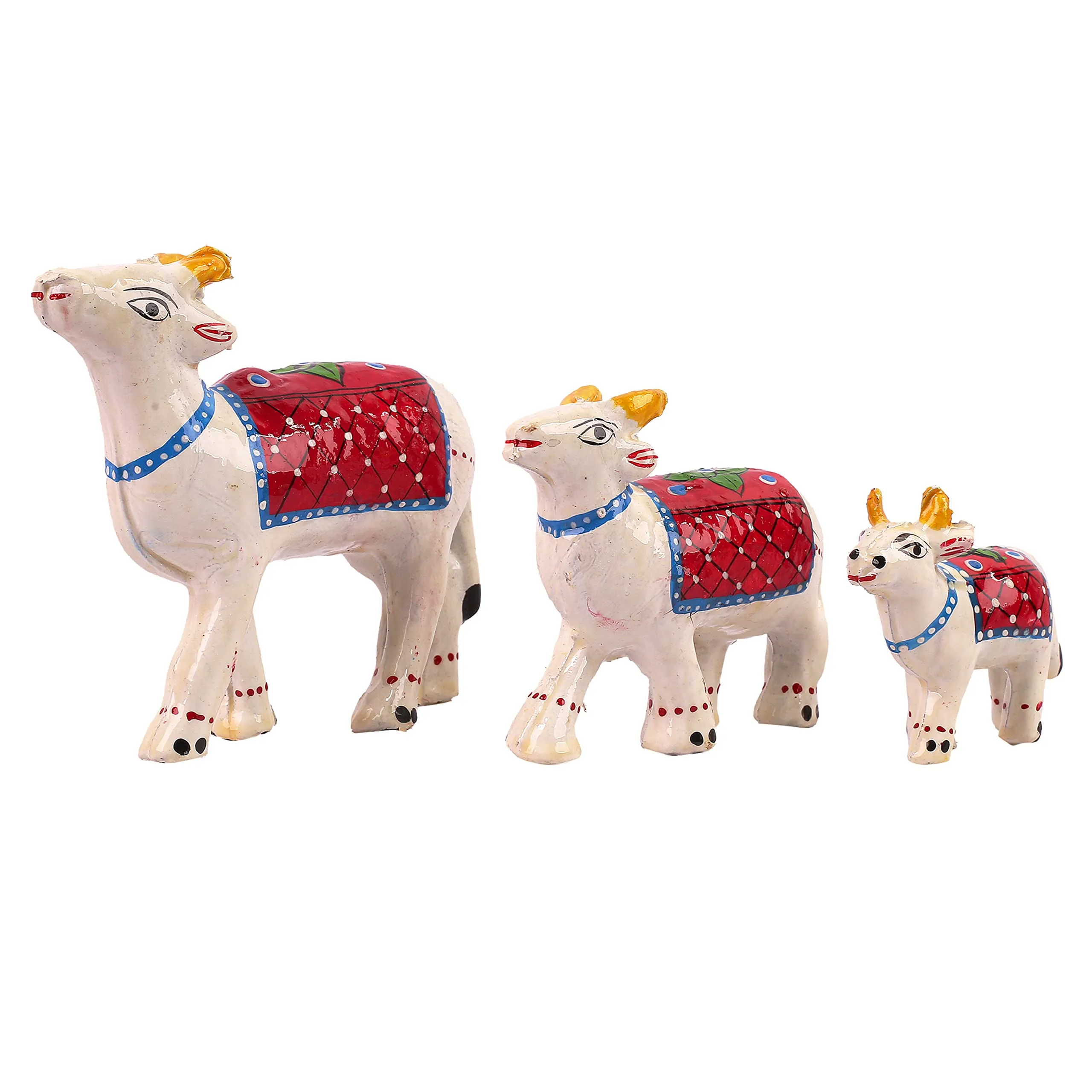 DreamKraft Paper Mache Handcrafted Cow Showpiece for Enhance Home Decor (White, Set of 3)