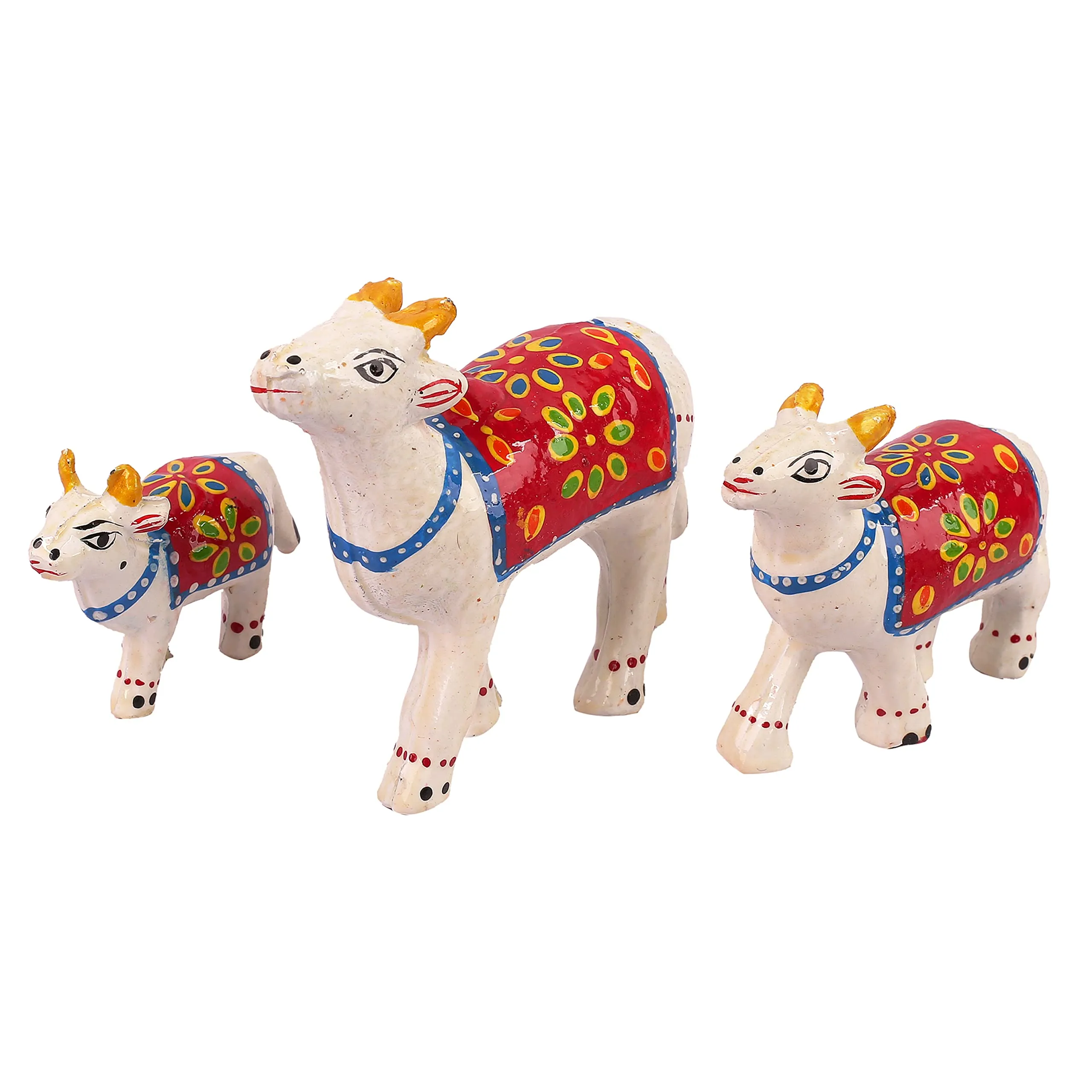 DreamKraft Paper Mache Handcrafted Cow Showpiece for Enhance Home Decor (White, Set of 3)