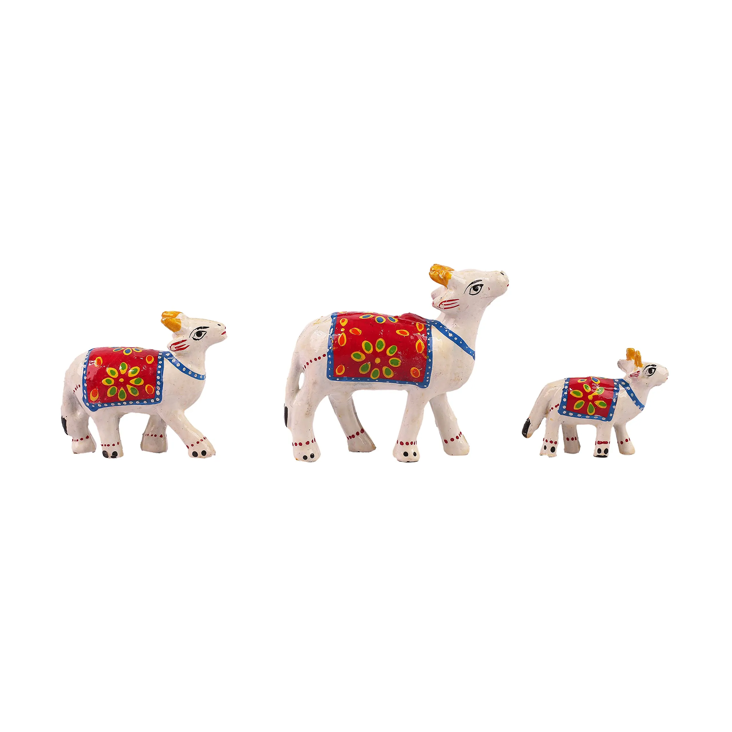 DreamKraft Paper Mache Handcrafted Cow Showpiece for Enhance Home Decor (White, Set of 3)