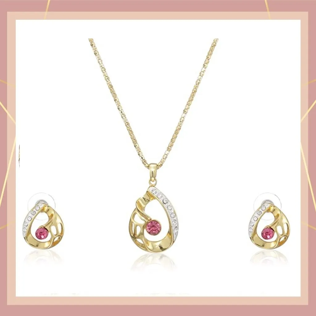 Estele 24 Kt Gold and Silver Plated Loop with Austrain Crystal Pendant Set for Women