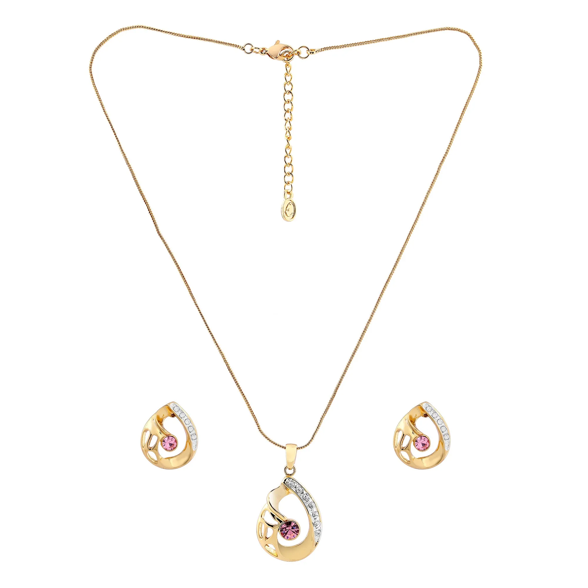 Estele 24 Kt Gold and Silver Plated Loop with Austrain Crystal Pendant Set for Women