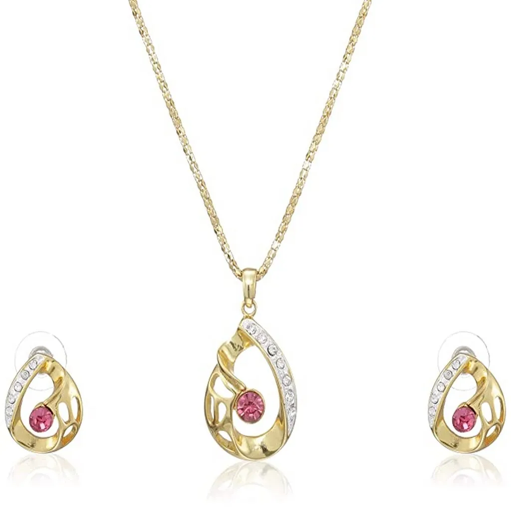 Estele 24 Kt Gold and Silver Plated Loop with Austrain Crystal Pendant Set for Women