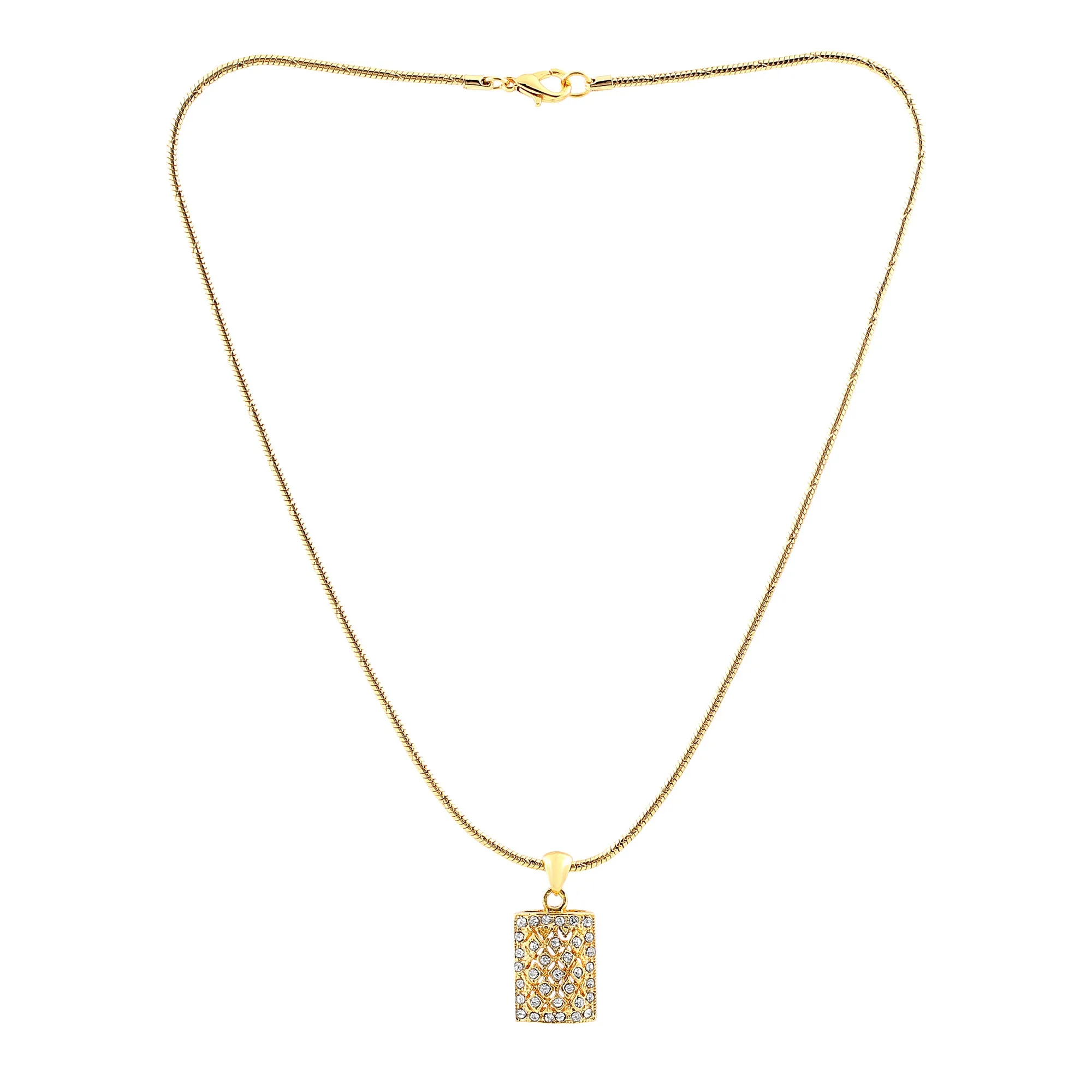 Estele 24 Kt Gold Plated American Diamond Chain Necklace Set for Women