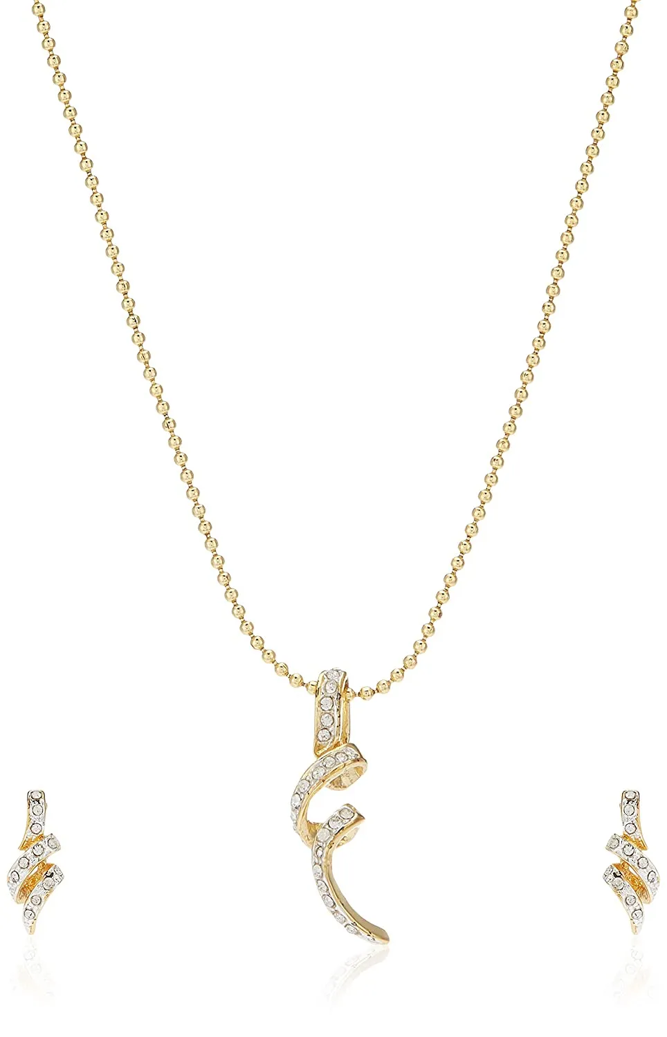 Estele 24 KT Gold Plated Austrian Crystal Twirl Drop Chain Pendant Set for Women / Girls