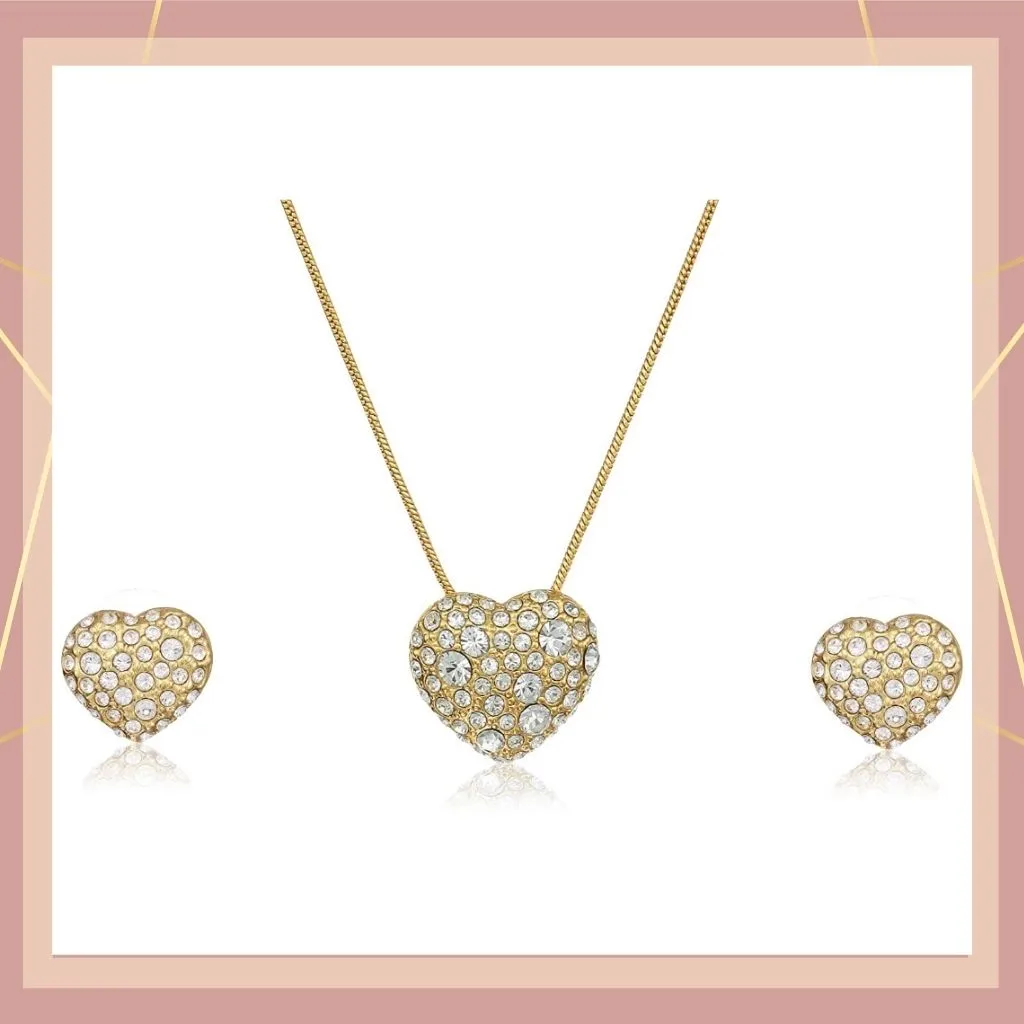 Estele 24 Kt Gold Plated Heart Shape with American Diamond Pendant Set for Women