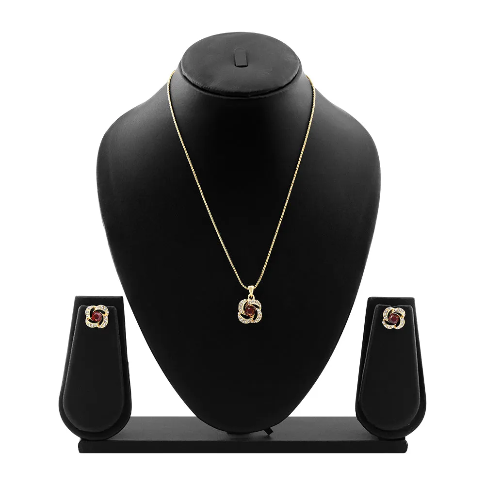 Estele 24 Kt Gold Plated Pendant Set with Red stones and Austrian Crystals