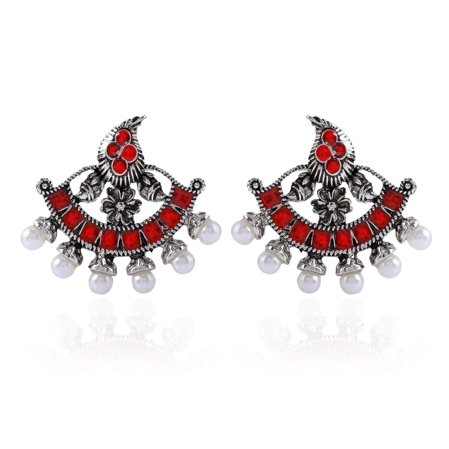 Estele Afghani Tribal Beads Oxidised Silver Chandbali Earrings for women