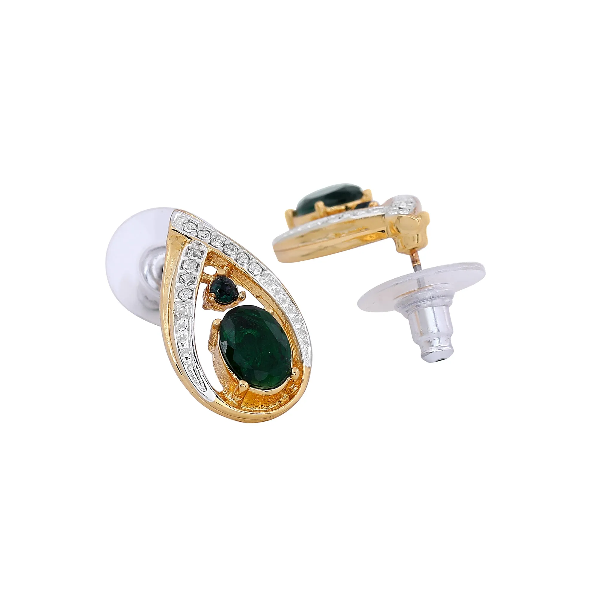 Estele Gold & Rhodium Plated Trendy Drop Shaped Pendant Set with Emerald Stone for Women / Girls