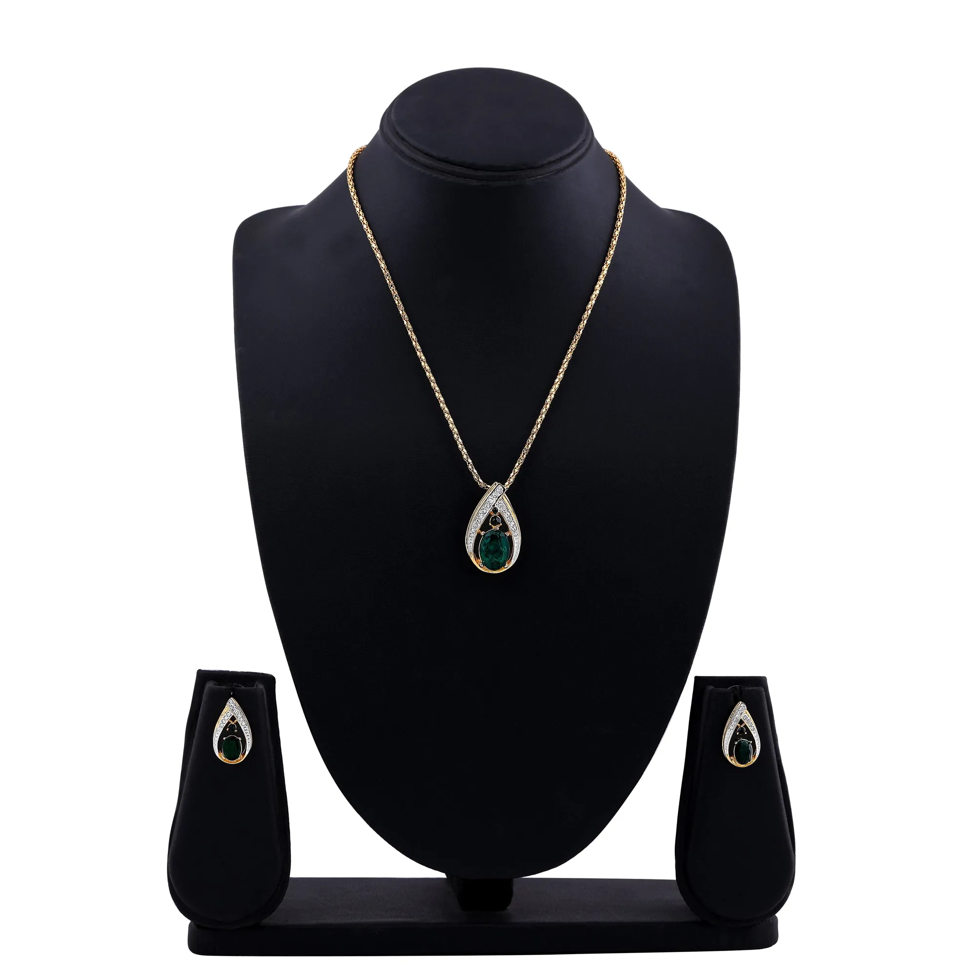 Estele Gold & Rhodium Plated Trendy Drop Shaped Pendant Set with Emerald Stone for Women / Girls