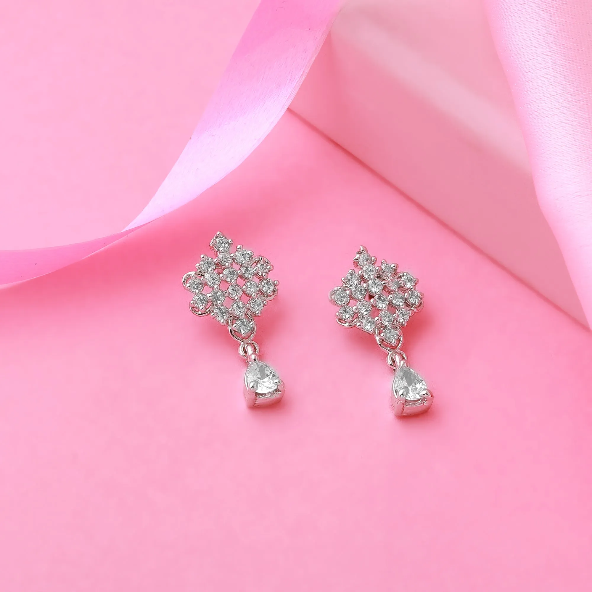 Estele - Rhodium plated Zircon Crystal drop Earrings