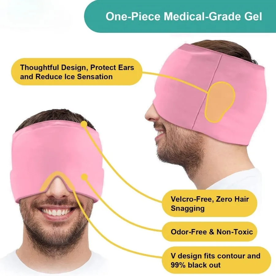 Gel Migraine Relief Cap 360° Hot Cold Headache Ice Hat Reusable Stress Pressure Mask Cold Therapy Head Wrap for Tension Headache Relief, Sinus Pressure, Puffy Eyes