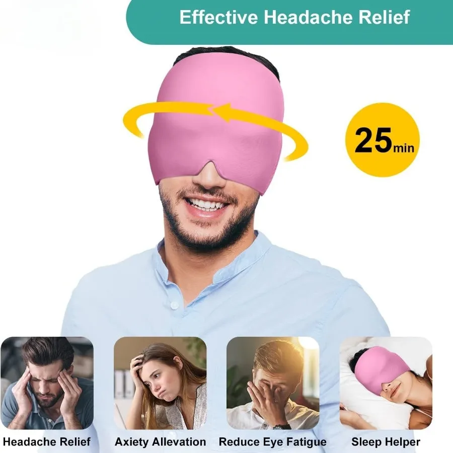 Gel Migraine Relief Cap 360° Hot Cold Headache Ice Hat Reusable Stress Pressure Mask Cold Therapy Head Wrap for Tension Headache Relief, Sinus Pressure, Puffy Eyes