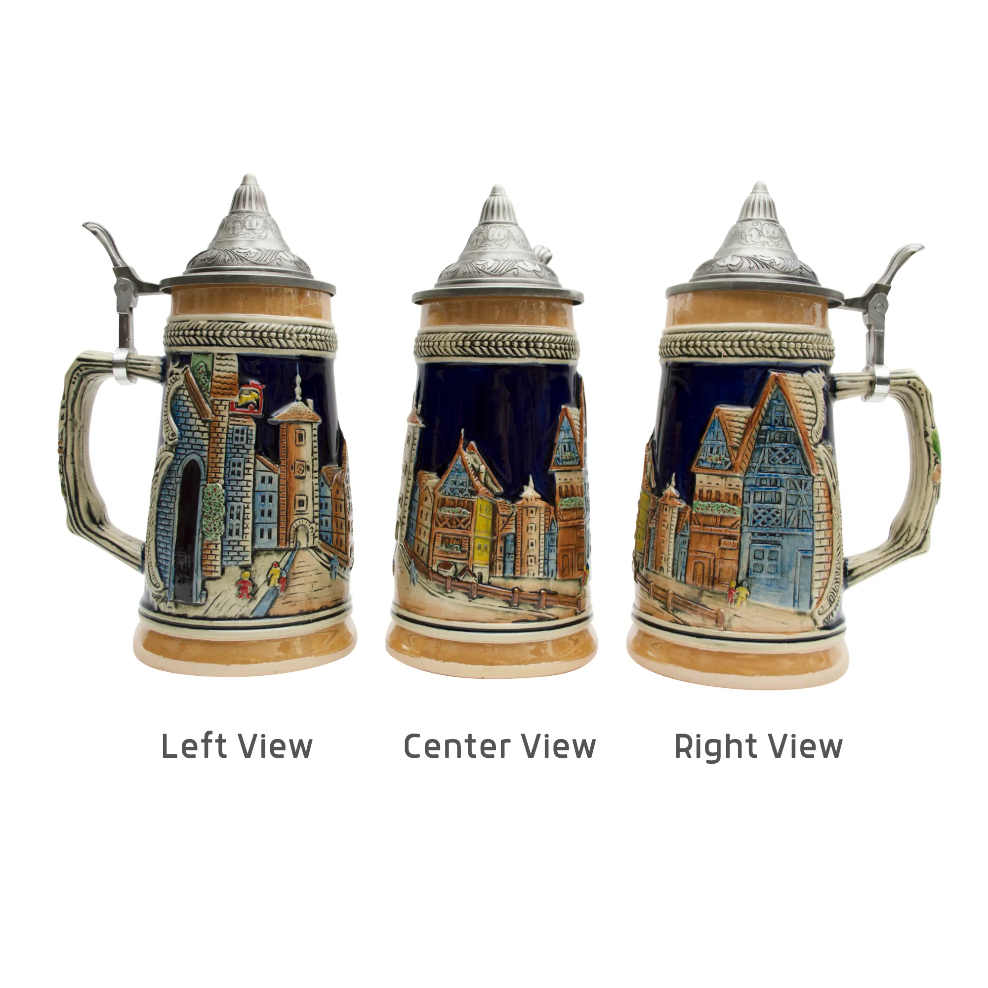 German Village Street Scene .8L Lidded Stein